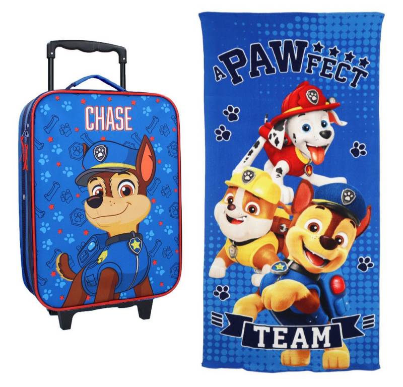 PAW PATROL Trolley Paw Patrol Chase Kinder 2tlg Set Trolley Kinderkoffer plus Strandtuch, 2 Rollen von PAW PATROL