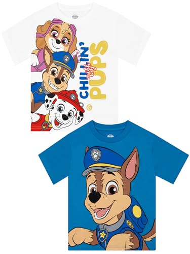 PAW PATROL Jungen Tshirt 2er Pack, Sommer T-Shirts Für Jungen, 2 T Shirts Im Set, Baumwoll Kinderkleidung, Blau 122 von PAW PATROL