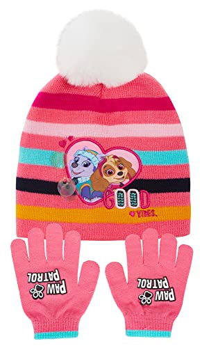 Paw Patrol Mädchen Bommelmütze + Handschuhe Winterset Kinder Skye Everest 2-teiliges Set, rose, 6-8 Jahre von PAW PATROL