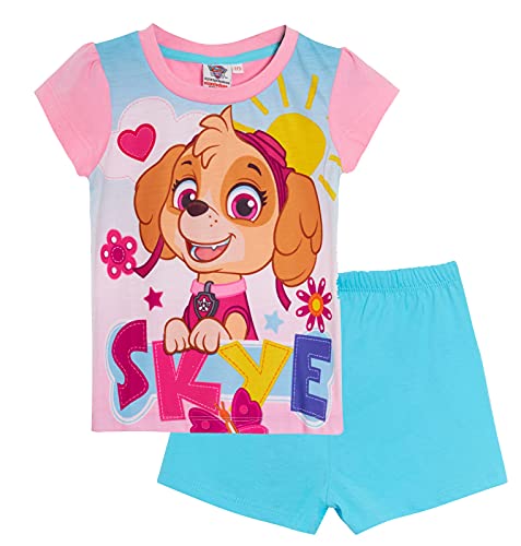 Paw Patrol Schlafanzug für Mädchen, kurz, Skye Shorty, Pyjama-Set, rosa Nachtwäsche, T-Shirt + Shorts Gr. 92, rosa / blau von PAW PATROL