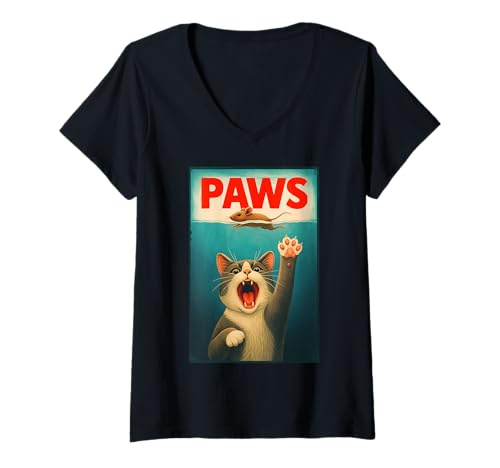 Damen Paws Parodie Katze humorvoll jagen Maus Humor Lustig Spruch T-Shirt mit V-Ausschnitt Damen Paws Parodie Katze humorvoll jagen Maus Humor Lustig Spruch T-Shirt mit V-Ausschnitt von PAWS Parody Cat Mouse Humorous Cat Chasing Mouse