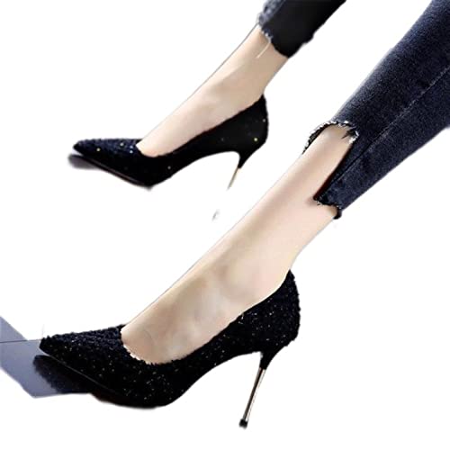 PAXAS Damenschuhe Frühlingsnetz rote spitze Zehenpartie französischer High Heels Stiletto sexy klein frisch temperament kleine schwarze Schuhe - schwarz, 36 von PAXAS