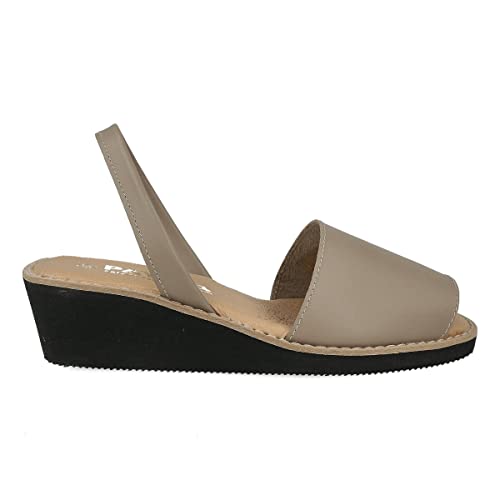 PAYMA - Damen Avarca Espadrille mit Keil. Leder Artikel aus Spanien. Sommer Sandalen. Gepolsterte Vorlage. Offene Ferse. Farbe: Grau, Größe: EU 37 von PAYMA