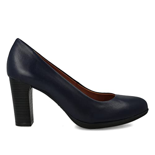 PAYMA - Damen Leder Schuhe Pumps mit Integrierter Gel Einlegesohle. Kleid Schuhe aus Spanien. Absatz 8 cm. Farbe: Marineblau 8cm, Größe: EU 35 von PAYMA