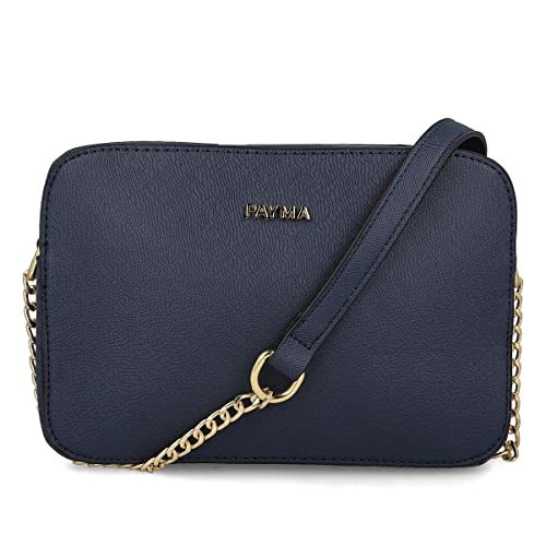 PAYMA - Damen Schultertaschen Quadratische. Veganes Kunstleder. Umhängetasche mit Kette. Ein Hauptfach. Täglicher Gebrauch, Anziehen, Reisen. Farbe: Blau von PAYMA