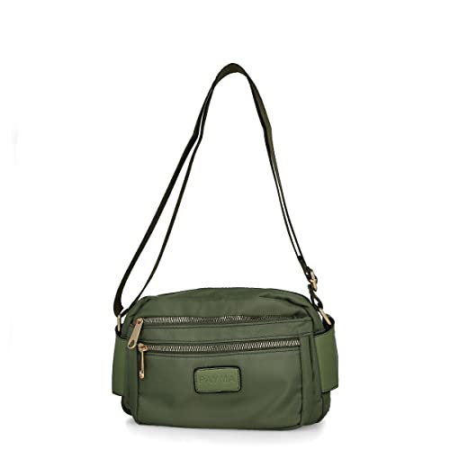 PAYMA - Damen Schultertaschen. Umhängetasche Wasserabweisend Crossbody. Innen und Außentaschen mit Reißverschluss. Täglicher Gebrauch, Reisen, Sport. Farbe: Militärgrün von PAYMA