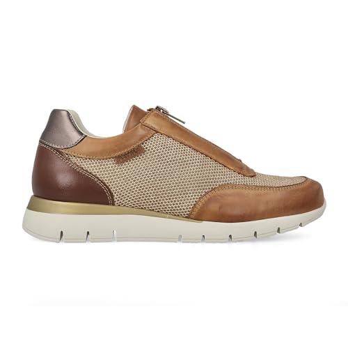 PAYMA - Damen Sneaker aus Leder. Sneaker Mit Reißverschluss Vorne für Freizeitkleidung. Sommerschuhe. Gummisohle. Gepolsterte Einlage. Bequem und flexibel. Farbe: Multi Braun, Größe: EU 36 von PAYMA