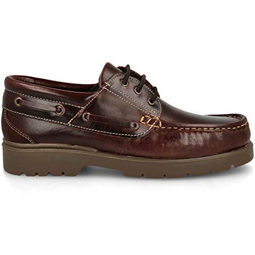 PAYMA - Herren Damen Kinder Bootsschuhe Segelschuhe Mokassins aus Seahorse Geölt Leder 3 Eye Classic Docksides. Brown Gummisohle. Schnürsenkel Farben: Dunkelbraune Sohle Braun. Größe 45 von PAYMA