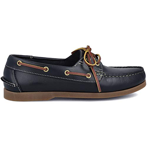 PAYMA - Herren Bootsschuhe Segelschuhe Mokassins aus Seahorse Geölt Leder 2 Eye Classic Lace Docksides. Mehrfarbige Gummisohle. Farben: Blau. Größe 42 von PAYMA