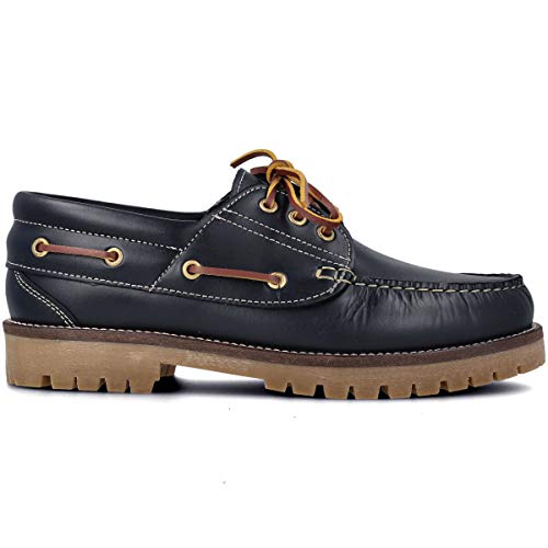 PAYMA - Herren Damen Kinder Bootsschuhe Segelschuhe Mokassins aus Seahorse Geölt Leder 3 Eye Classic Docksides. Gummisohle. Schnürsenkel.Farben: Blau. Größe EU 35 von PAYMA