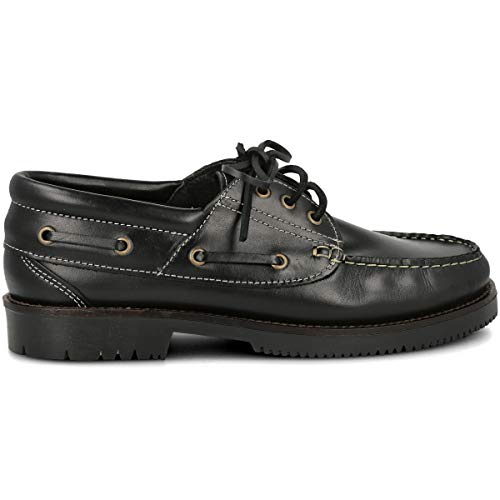 PAYMA - Herren Damen Kinder Bootsschuhe Segelschuhe Mokassins aus Seahorse Geölt Leder 3 Eye Classic Docksides. Gummisohle. Schnürsenkel.Farben: Schwarz. Größe EU 44 von PAYMA