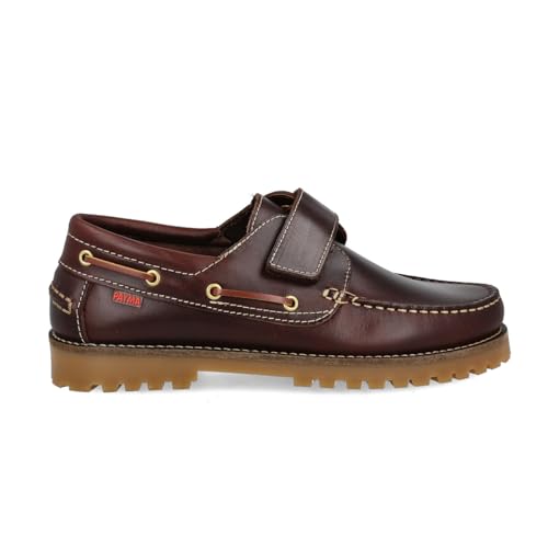 PAYMA - Herren Damen Kinder Bootsschuhe Sport aus Leder. Verschluss mit DREI Ösen. Freizeitlederschuhe. Gummisohle. Farben: Braun Klettverschluss. Größe 38 von PAYMA