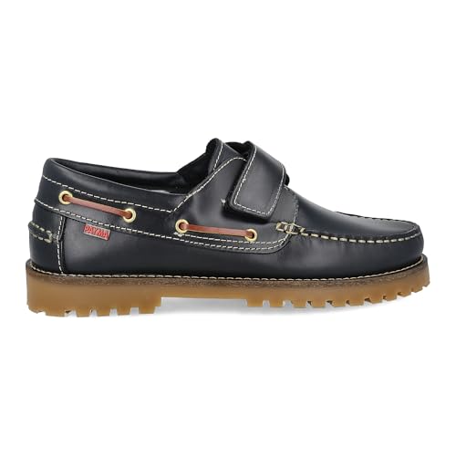 PAYMA - Herren Damen Kinder Bootsschuhe Sport aus Leder. Verschluss mit DREI Ösen. Freizeitlederschuhe. Gummisohle. Farben: Marine Klettverschluss. Größe 46 von PAYMA