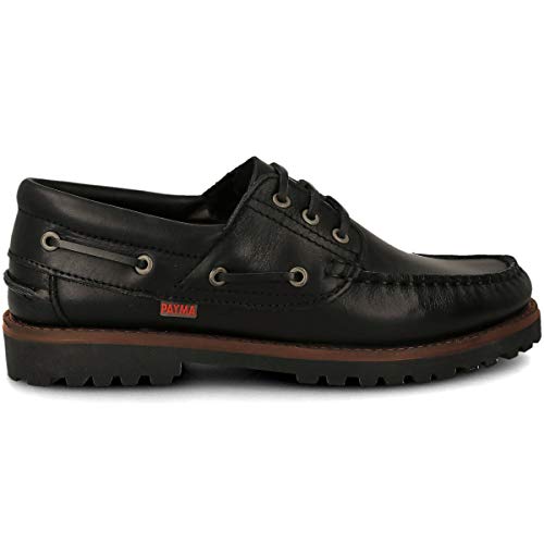 PAYMA - Herren Damen Kinder Bootsschuhe Sport aus Leder. Verschluss mit DREI Ösen. Freizeitlederschuhe. Gummisohle. Farben: Schwarz. Größe 43 von PAYMA