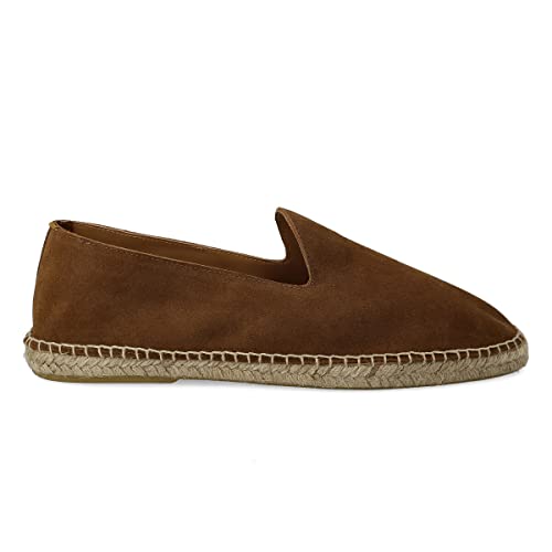 PAYMA - Herren Leder Espadrilles Sommerpantoffeln. Wildleder Mokassin Loafer Sandalen. Freizeitschuhe. Sommerschuhe für Herren. Gummi und Jute Schuhboden. Farbe: Braun Glatt. Größe: EU 39 von PAYMA