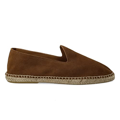PAYMA - Herren Leder Espadrilles Sommerpantoffeln. Wildleder Mokassin Loafer Sandalen. Freizeitschuhe. Sommerschuhe für Herren. Gummi und Jute Schuhboden. Farbe: Braun Glatt. Größe: EU 40 von PAYMA