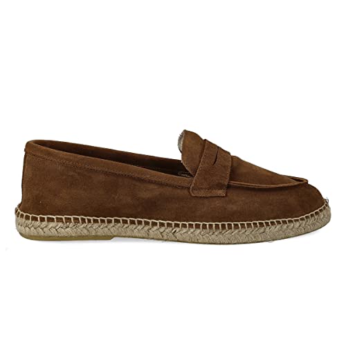 PAYMA - Herren Leder Espadrilles Sommerpantoffeln. Wildleder Mokassin Loafer Sandalen. Freizeitschuhe. Sommerschuhe für Herren. Gummi und Jute Schuhboden. Farbe: Braun. Größe: EU 42 von PAYMA