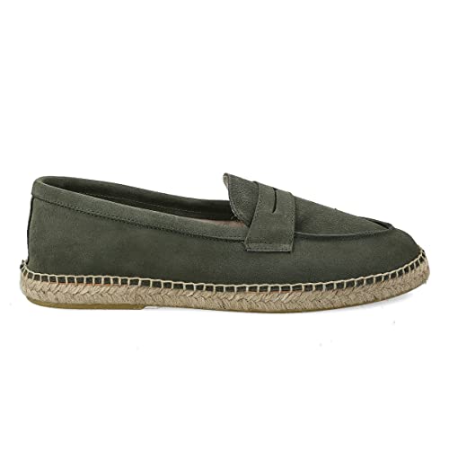 PAYMA - Herren Leder Espadrilles Sommerpantoffeln. Wildleder Mokassin Loafer Sandalen. Freizeitschuhe. Sommerschuhe für Herren. Gummi und Jute Schuhboden. Farbe: Khaki. Größe: EU 40 von PAYMA