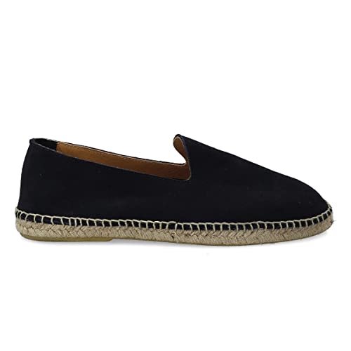 PAYMA - Herren Leder Espadrilles Sommerpantoffeln. Wildleder Mokassin Loafer Sandalen. Freizeitschuhe. Sommerschuhe für Herren. Gummi und Jute Schuhboden. Farbe: Marineblau Glatt. Größe: EU 41 von PAYMA