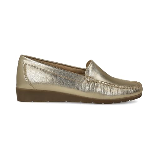 PAYMA - Leder Mokassin Slipper Bequemer für ältere Frauen Damen. Loafer Kiowa Casual handgenäht. Sehr flexibel. Gummisohle. Wanderschuh. Farbe: Gold, Größe: EU 38 von PAYMA