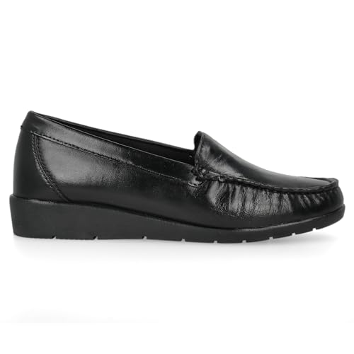 PAYMA - Leder Mokassin Slipper Bequemer für ältere Frauen Damen. Loafer Kiowa Casual handgenäht. Sehr flexibel. Gummisohle. Wanderschuh. Farbe: Schwarz, Größe: EU 36 von PAYMA