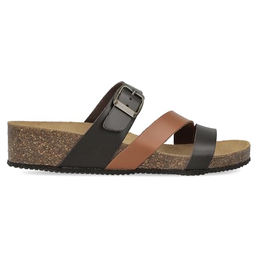 PAYMA – Leder Sandalen Herren Damen Unisex mit Schnallen und Keilabsatz. Sommersandale mit Korkfußbett. Anatomische Sohle. Bequeme Sandalen. Sommerschuhe. Farbe: Multi-Braun. Größe EU 39 von PAYMA