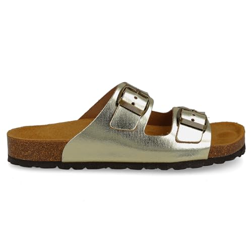 PAYMA – Leder Sandalen Herren Damen Unisex. Zwei Schnallen. Sommersandalen mit Korkfußbett. Anatomische Sohle. BIO. Bequeme Sandalen. Sommerschuhe. Farbe: Platin. Größe EU 39 von PAYMA