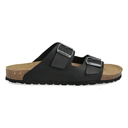 PAYMA – Leder Sandalen Herren Damen Unisex. Zwei Schnallen. Sommersandalen mit Korkfußbett. Anatomische Sohle. BIO. Bequeme Sandalen. Sommerschuhe. Farbe: Schwarz. Größe EU 38 von PAYMA