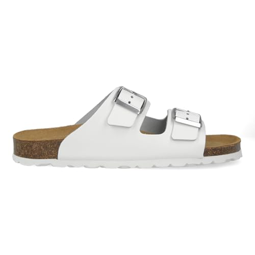 PAYMA – Leder Sandalen Herren Damen Unisex. Zwei Schnallen. Sommersandalen mit Korkfußbett. Anatomische Sohle. BIO. Bequeme Sandalen. Sommerschuhe. Farbe: Weiß. Größe EU 42 von PAYMA