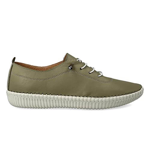 PAYMA - Leder Sneaker Sportschuhe für Damen. Turnschuhe. Schnürhalbschuhe. Flexible Komfort Leder. Elastische Schnüre. Farbe: Kaki, Größe: EU 37 von PAYMA