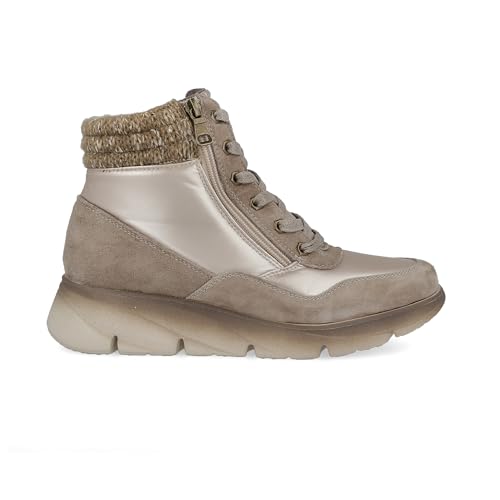 PAYMA - Nubuk Leder Stiefel Stiefeletten Ankle Boot für Damen. Bequeme, Niedriger 4 cm Keil. Winterstiefel. Reißverschluss. Gummisohle und Gepolsterte Innensohle. Farbe: Taupe-Gold, Größe: EU 37 von PAYMA