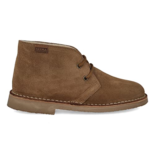 PAYMA - Safari Desert Boot aus WildLeder für Damen und Herren. Schuhe aus Spanien. Chukka Stiefeletten Schuhe Stiefel Sport und Kleid. Fleece Futter. Gummisohle. Farbe: Camel Futter, Größe: EU 36 von PAYMA