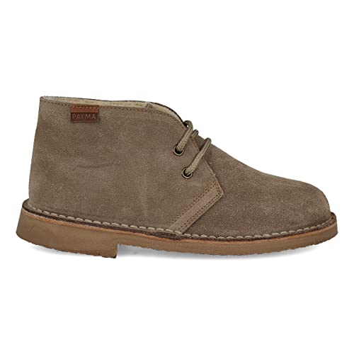 PAYMA - Safari Desert Boot aus WildLeder für Damen und Herren. Schuhe aus Spanien. Chukka Stiefeletten Schuhe Stiefel Sport und Kleid. Fleece Futter. Gummisohle. Farbe: Taupe Futter, Größe: EU 37 von PAYMA