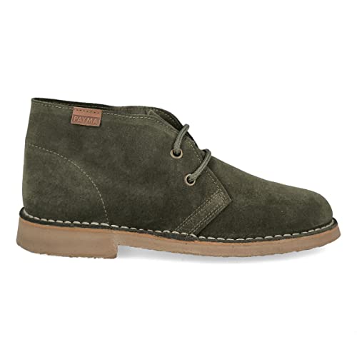 PAYMA - Safari Desert Boot aus WildLeder für Damen und Herren. Schuhe aus Spanien. Chukka Stiefeletten Schuhe Stiefel Sport und Kleid. Schnürverschluss. Gummisohle. Farbe: Caqui, Größe: EU 36 von PAYMA