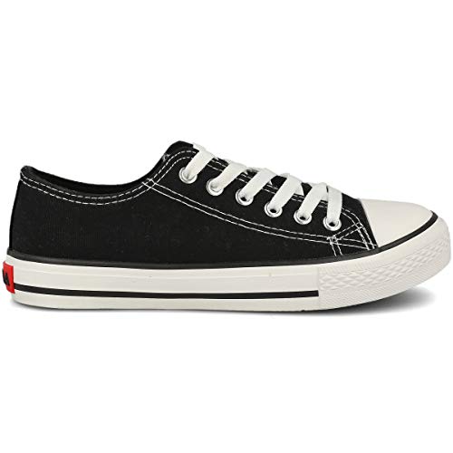 PAYMA - Sneaker Turnschuh Textile Leinwand Canvas für Damen Herren, Hi-Top Low-Top, Niedrige Hoch. Einfach und Plattform Schuhsole. Gummisohle. Farben: Schwarz Niedrige. Größe 41 von PAYMA