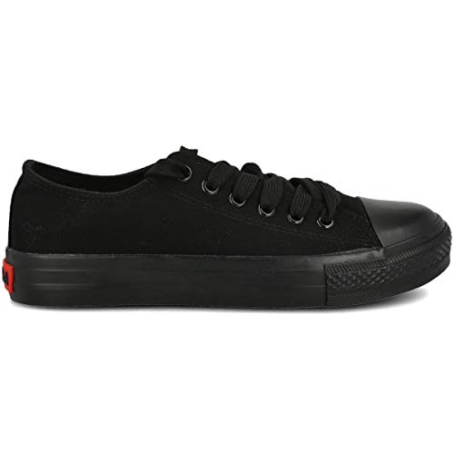 PAYMA - Sneaker Turnschuh Textile Leinwand Canvas für Damen Herren, Hi-Top Low-Top, Niedrige Hoch. Einfach und Plattform Schuhsole. Gummisohle. Farben: Total Schwarz Niedrige. Größe 36 von PAYMA