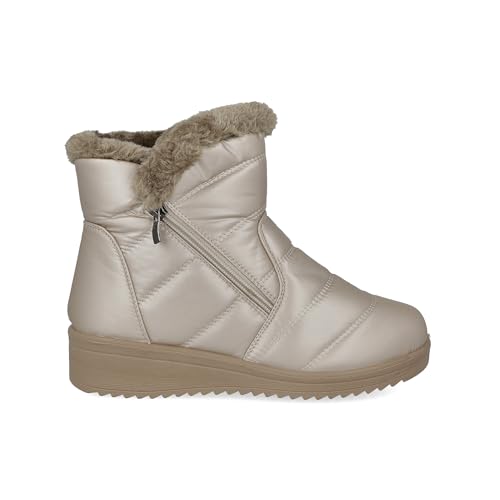 PAYMA - Winter Stiefel für Damen. Stiefeletten Ankle Gefütterte SchneeStiefel. Bequeme und Warme Hausschuhe für zu Hause und Wasserabweisend. Gummisohle. Satin-Finish. Farbe: Gold, Größe: EU 40 von PAYMA