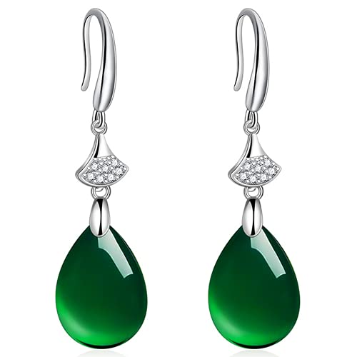 Natürliche grüne Jade Chalcedon Tropfen-Ohrringe Charm Schmuck Mode Frauen Amulett Schmuck von PAYNAN