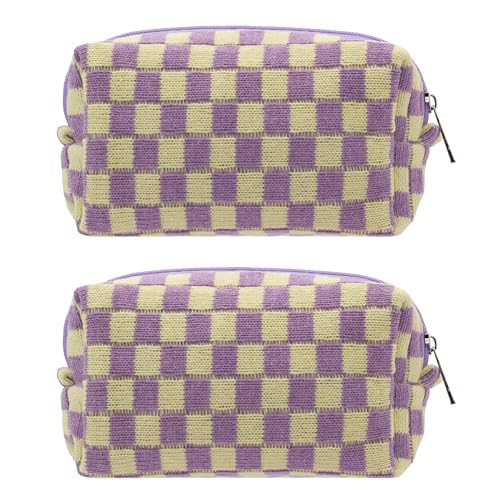 PAZIMIIK Karierte Make-up-Tasche für Geldbörse, tragbar, mit Reißverschluss, kleine Kosmetiktasche für Reisezubehör, 2 Stück, Lila, 2 Stück in Violett, Classic PAZIMIIK Karierte Make-up-Tasche für Geldbörse, tragbar, mit Reißverschluss, kleine Kosmetiktasche für Reisezubehör, 2 Stück, Lila, 2 Stück in Violett, Classic von PAZIMIIK