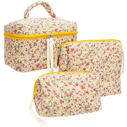 PAZIMIIK Make-up-Tasche aus Baumwolle für Damen, groß, gesteppt, Reise-Kosmetik, Kleine Blume, 3 PCS SET, Vintage PAZIMIIK Make-up-Tasche aus Baumwolle für Damen, groß, gesteppt, Reise-Kosmetik, Kleine Blume, 3 PCS SET, Vintage von PAZIMIIK