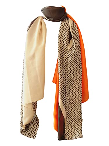 PB Pietro Baldini Elegante Damen Schals Pashmina Schals mit geometrieschem Designs für Freizeit Abendkleid Hochzeit Freizeit - 90 x 180 - Grau Orange von PB Pietro Baldini