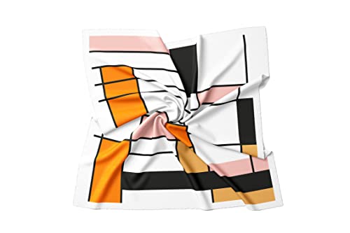 PB Pietro Baldini Halstuch Damen modernes Design Seidenähnlich - Bandana in Twill - 60 x 60 cm - Weiß Orange von PB Pietro Baldini