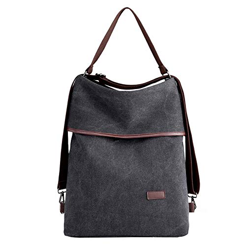 PB-SOAR 3-in-1 Damen Vintage Canvas Tasche Rucksack Handtasche Schultertasche Rucksackhandtasche Tragetasche Freizeittasche Vielseitige Tasche (Schwarz) von PB-SOAR