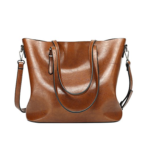 PB-SOAR Damen Elegant Shopper Schultertasche Umhängetasche Ledertasche Handtasche Henkeltasche aus weiches Kunstleder 32 x 29 x 13cm (B x H x T) (Braun) von PB-SOAR