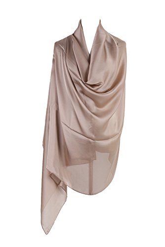 PB-SOAR Damen Glänzend Einfarbiger Schal Seidenschal Halstuch Stola 180 x 100cm, glatt und leicht, 18 Farben auswählbar (Hell Braun) von PB-SOAR