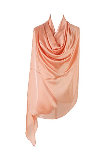 PB-SOAR Damen Glänzend Einfarbiger Schal Seidenschal Halstuch Stola 180 x 100cm, glatt und leicht, 18 Farben auswählbar (Lachs) von PB-SOAR