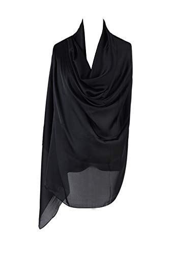 PB-SOAR Damen Glänzend Einfarbiger Schal Seidenschal Halstuch Stola 180 x 100cm, glatt und leicht, 18 Farben auswählbar (Schwarz) von PB-SOAR