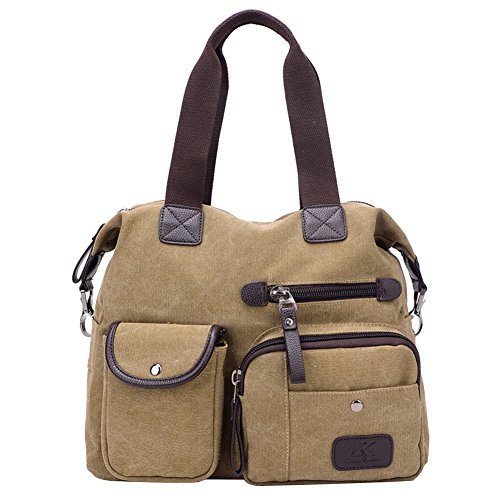 PB-SOAR Damen Herren Klassische Canvas Schultertasche Umhängetasche Handtasche Henkeltasche Shopper, 7 Farben auswählbar (Khaki) von PB-SOAR