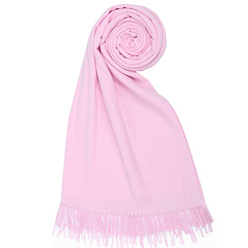 PB-SOAR Damen Herren XXL Einfarbiger Schal für Winter, Schals Winterschal Damenschal Halstuch Pashmina Stola mit Fransen, 18 Farben auswählbar (Baby Rosa) von PB-SOAR