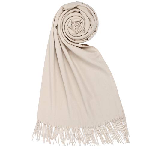 PB-SOAR Damen Herren XXL Einfarbiger Schal für Winter, Schals Winterschal Damenschal Halstuch Pashmina Stola mit Fransen, 18 Farben auswählbar (Beige) von PB-SOAR